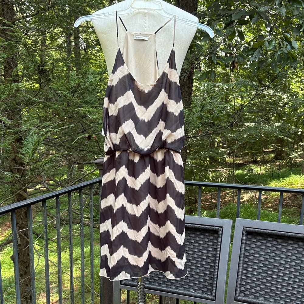 Amber Blue Black and cream zig zag spaghetti strap dress sz M